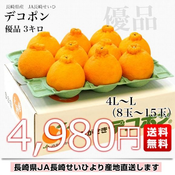 長崎県より産地直送 JA長崎せいひ デコポン 優品  4ＬからＬサイズ 3キロ (8玉から15玉) 送料無料 柑橘 かんきつ03