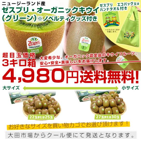 ニュージーランド産 ゼスプリ・オーガニックキウイ（グリーン）3キロ ※ゼスプリ エコバッグ又はハンドタオル付き 送料無料 クール便 キウイフルーツ グリーンキウイ 完熟キウイ03